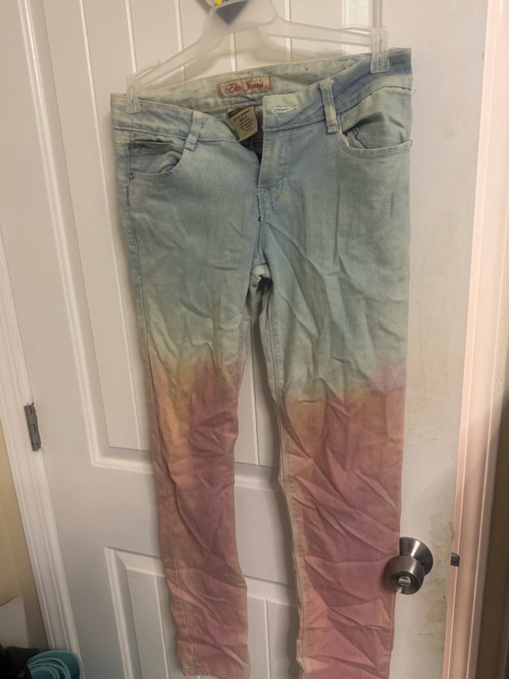 Tie-Dye Ombre Skinny Jeans - Pastel Blue to Pink